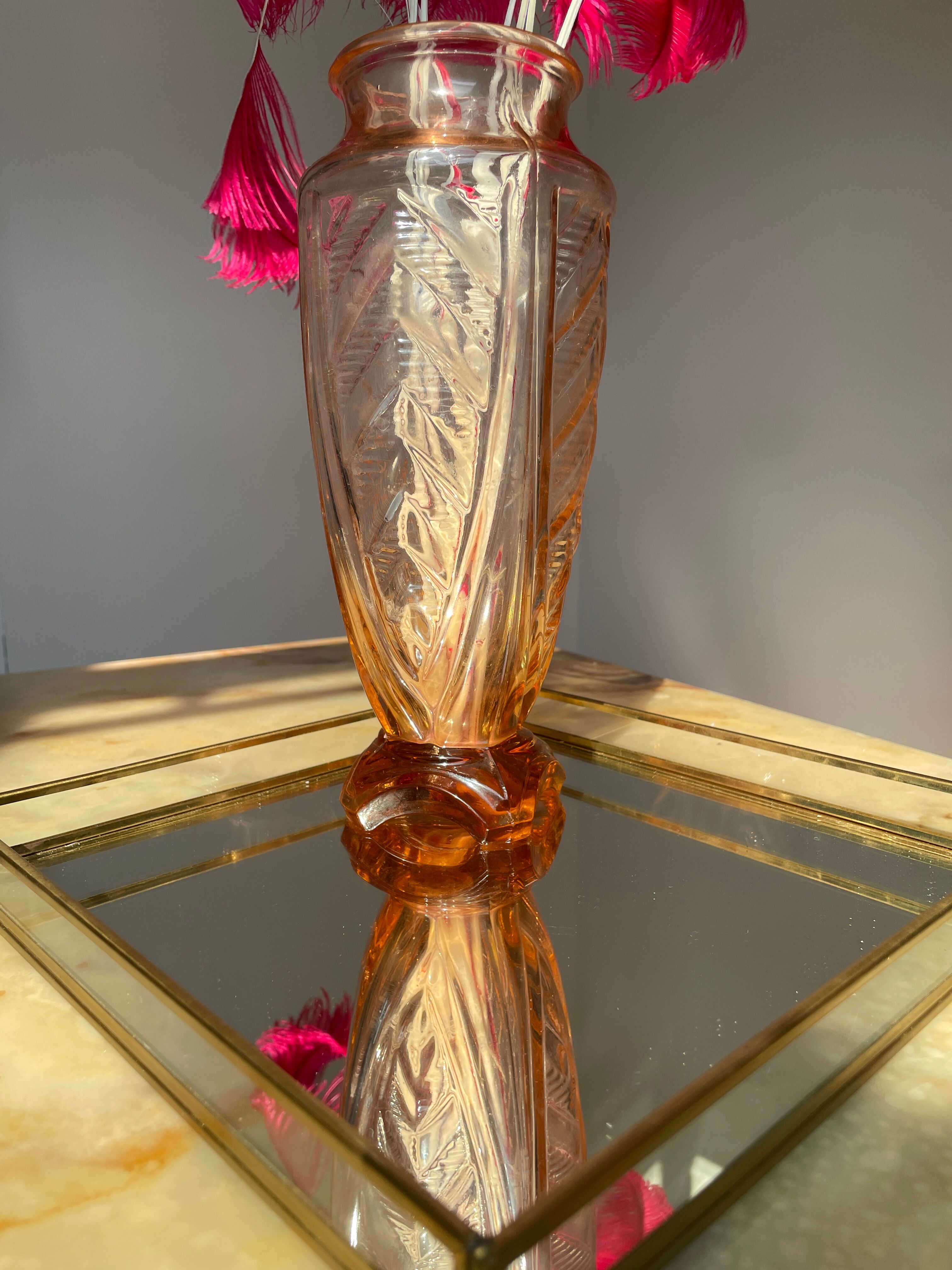 High vase art deco salmon pink