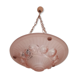 Suspension ancienne en verre rose poudré