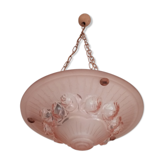 Old powder pink glass hanging