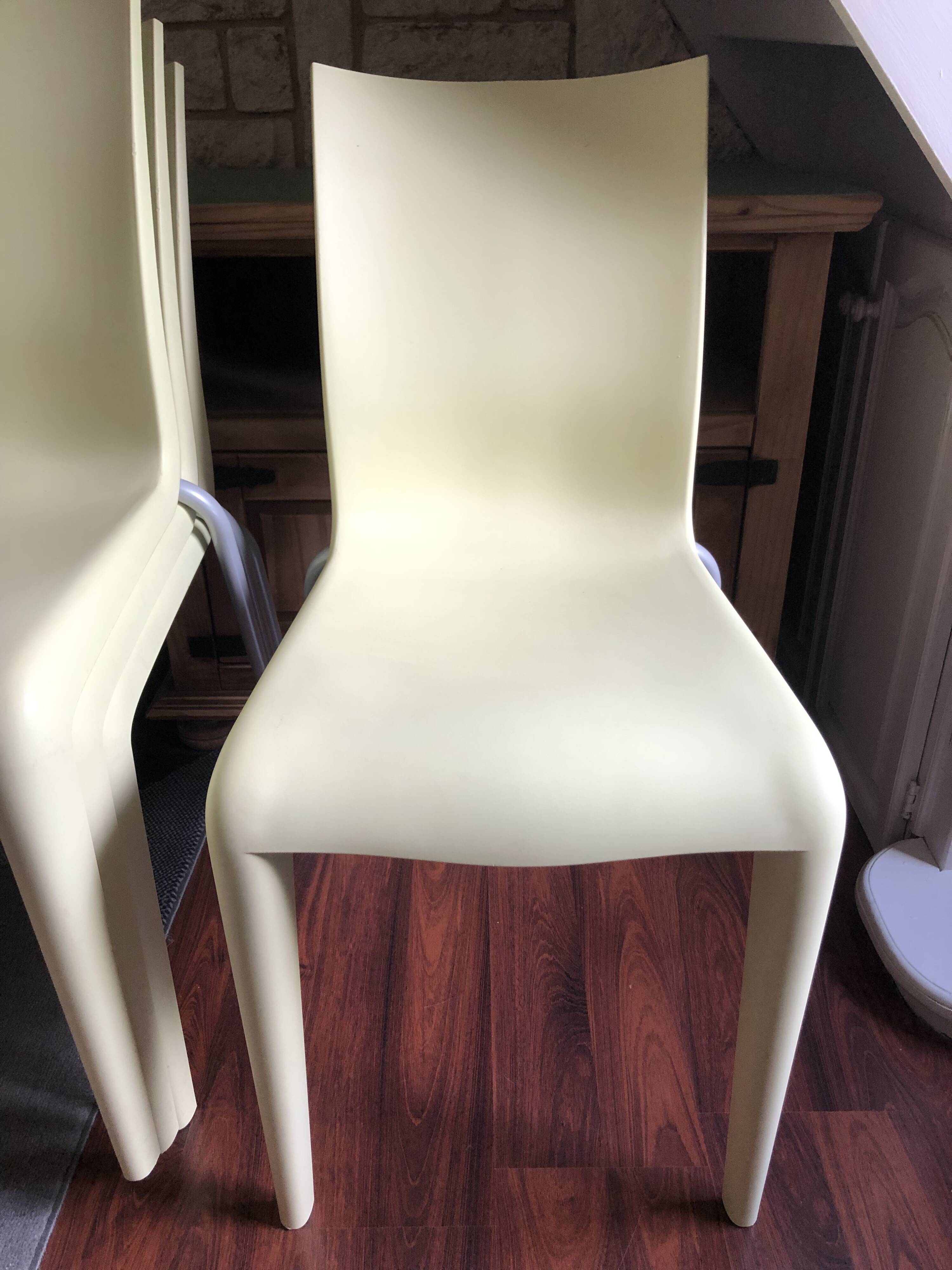 Set of 6 pale yellow vintage chairs by designer Philippe Starck.