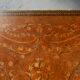 Musical coffee table of triangular shape, fruit wood, tray and feet with marquetry décor