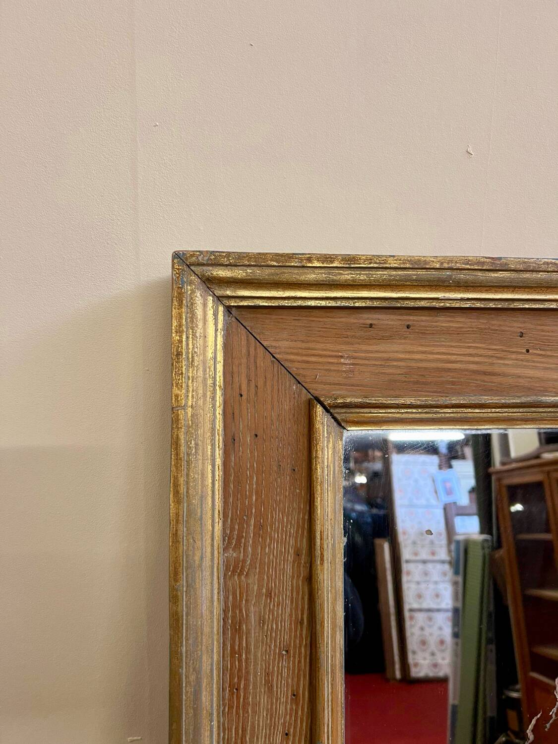 Rectangular mirror in natural wood and gilded wood