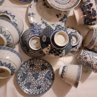 Set of small indigo blue Asian tableware