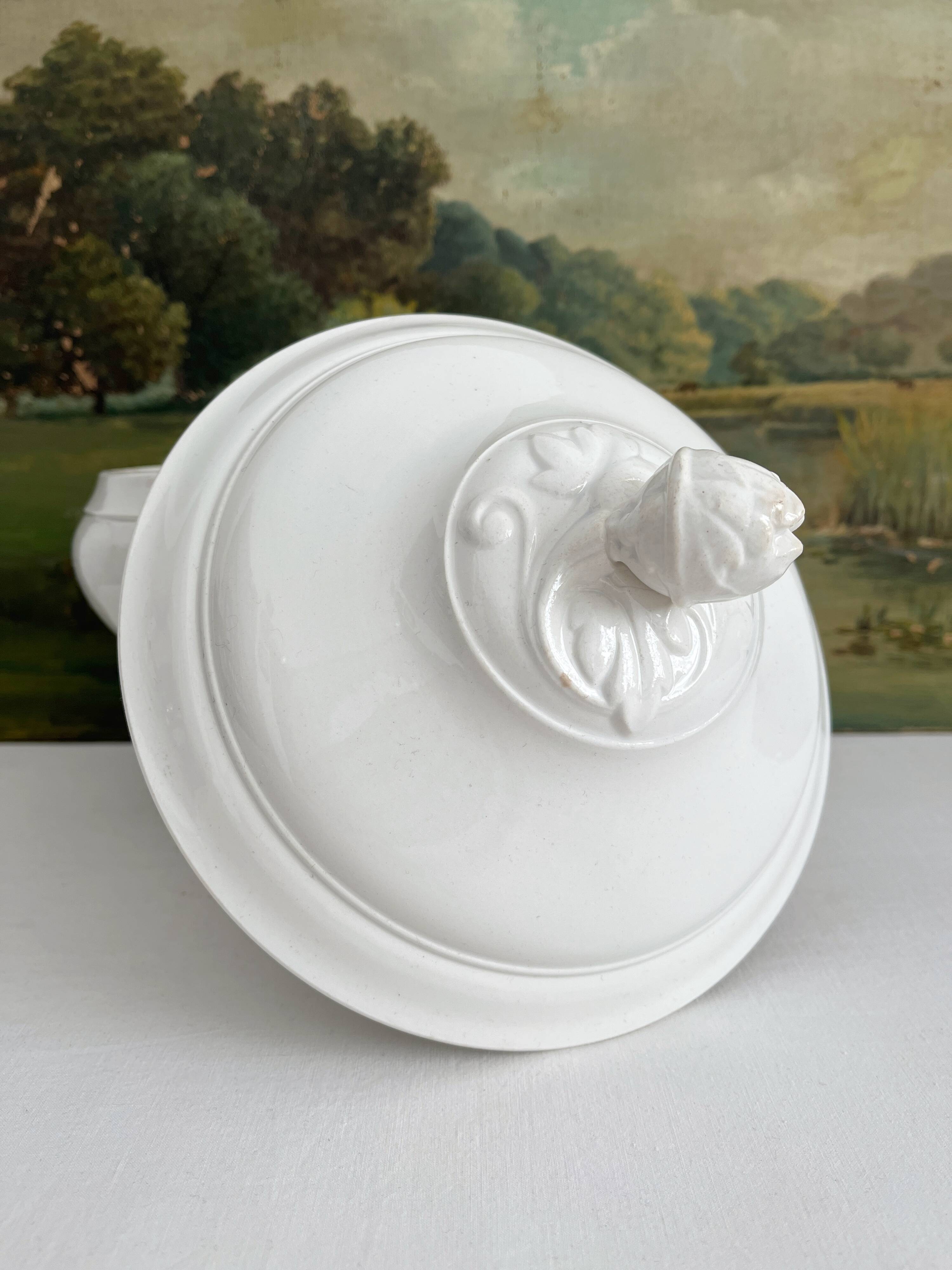 White iron earthenware soup tureen from Digoin and Sarreguemines late 19th century