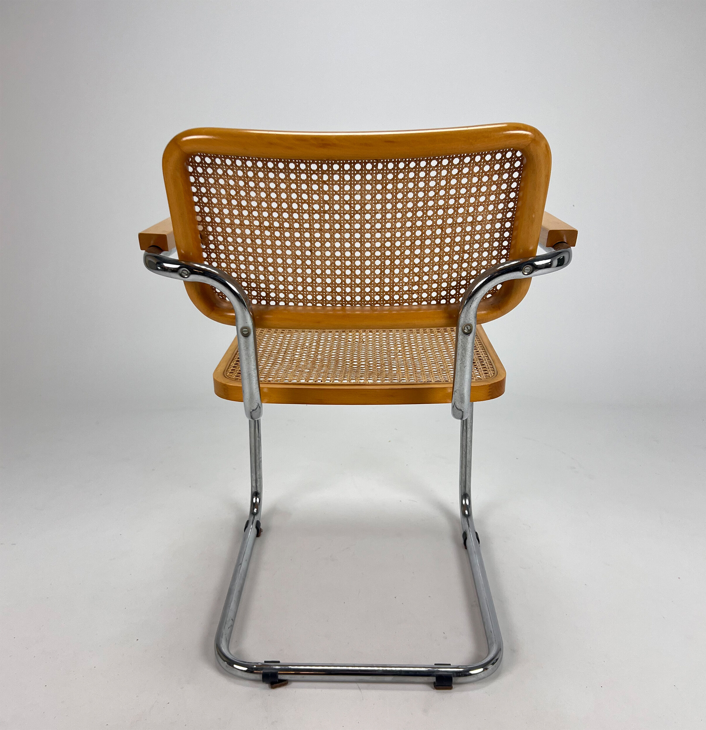 Tubular frame and cane cantilever dining chair, italy, 1970s
