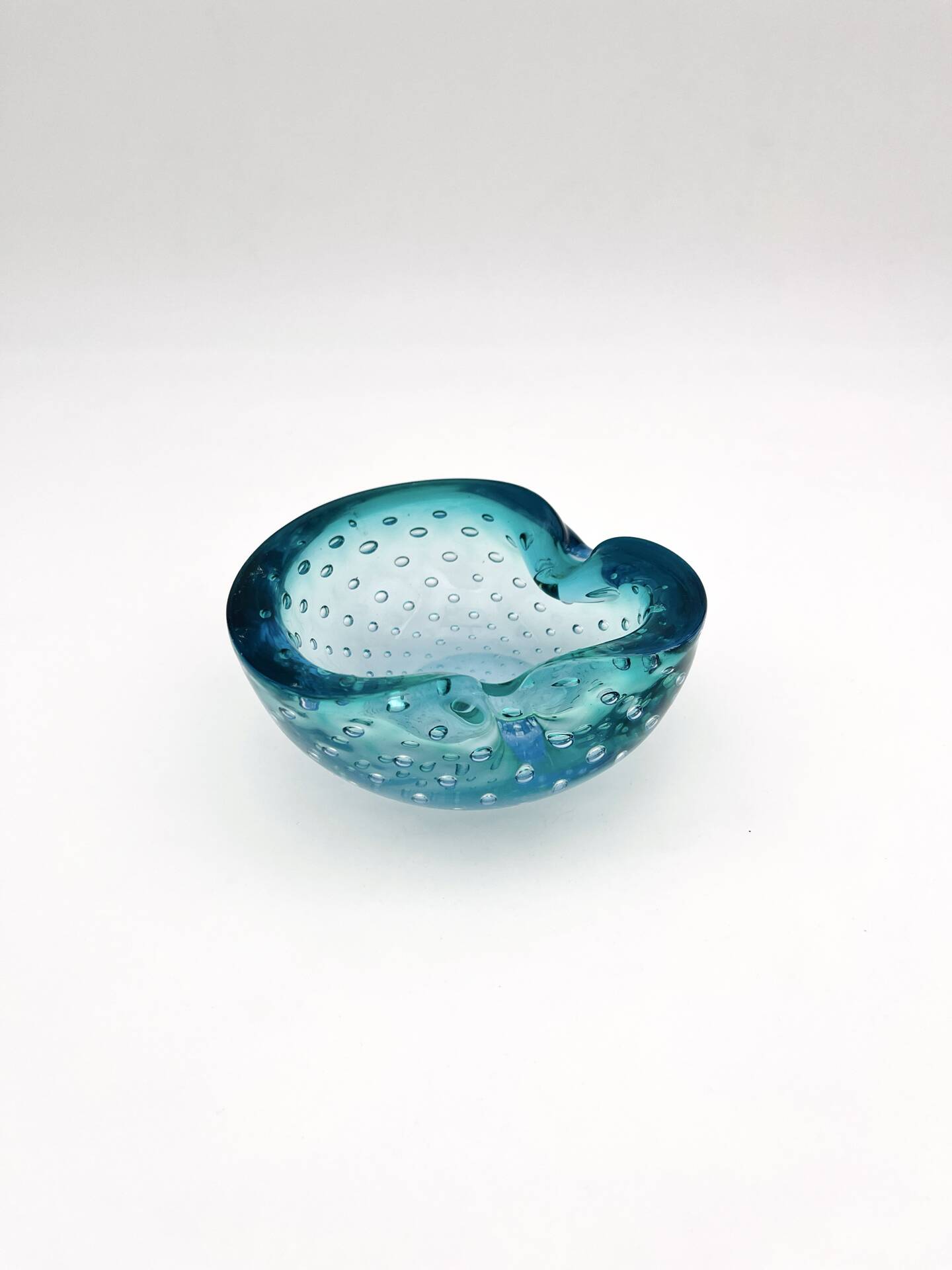 Murano Bullicante Peacock Blue Vide-Poche Vintage 60s 70s Art Glass
