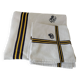 Vintage Basque tablecloth and 5 napkins in blue and yellow herringbone cotton