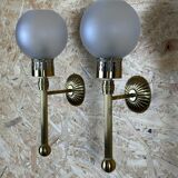 2x 6appliques murales en verre et laiton space age design