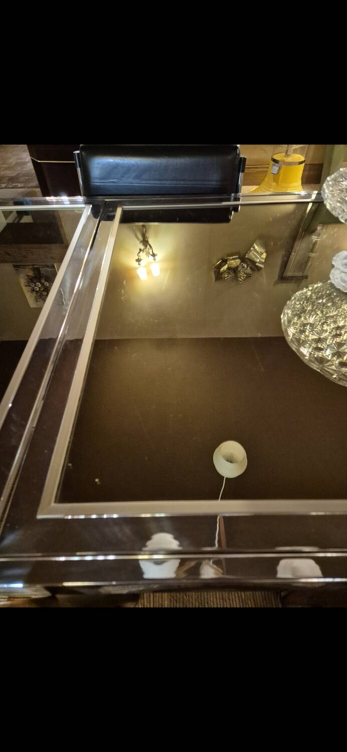 Vintage chrome and glass dining table, Roche Bobois