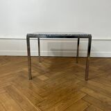 Square coffee table in chromed steel and marble, 1970s design