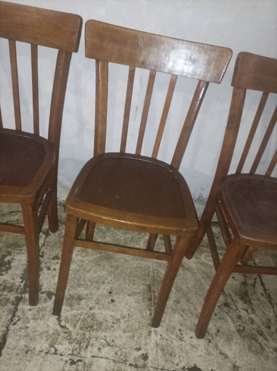 3 old wooden bistro chairs from the 50s