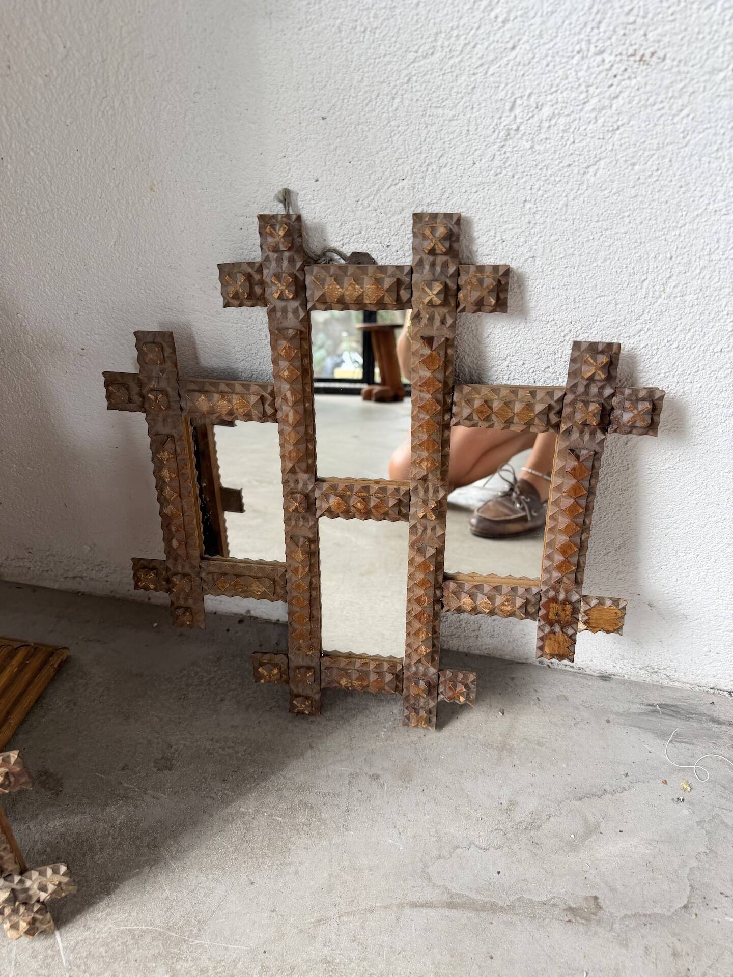 Paire de cadres miroirs Tramp Art 1900