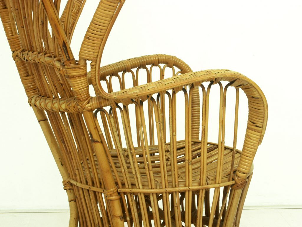 Vintage wicker lounge chair, italian 1950s