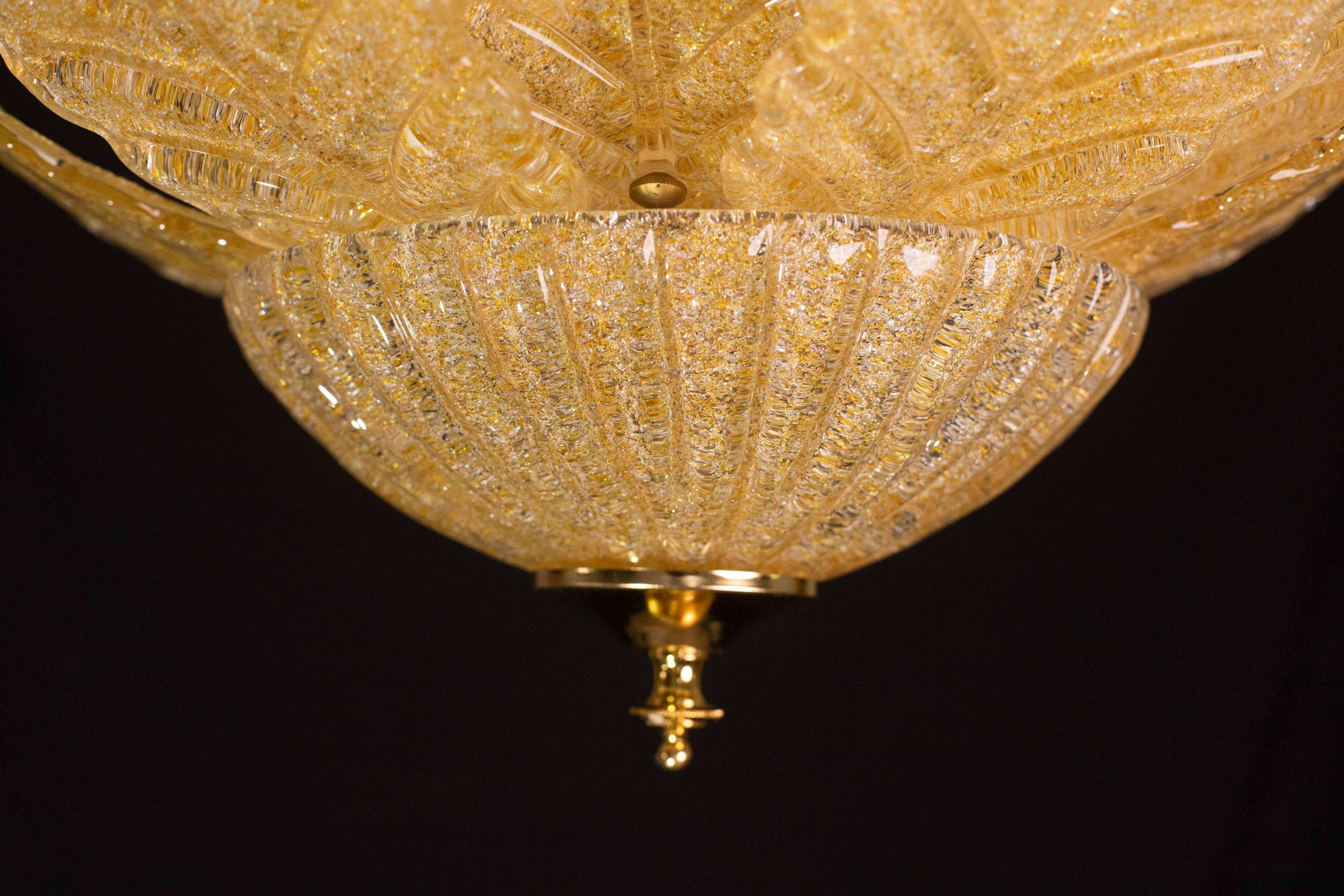 Set of 2 Rome, Murano Glass Gold\Orange Ceiling Light or Flush Mount, 1970s