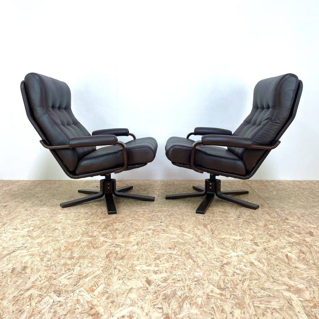 Mid Century Leather Swivel Chairs by Kebe