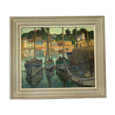 Oil on canvas "one evening in pornic by gilbert hl sailly xx century