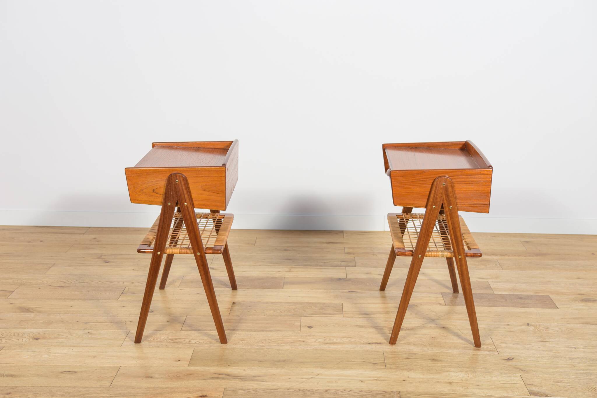 Mid-Century Teak and Rattan Nightstands by Søren Rasmussen, Denmark, 1960s,