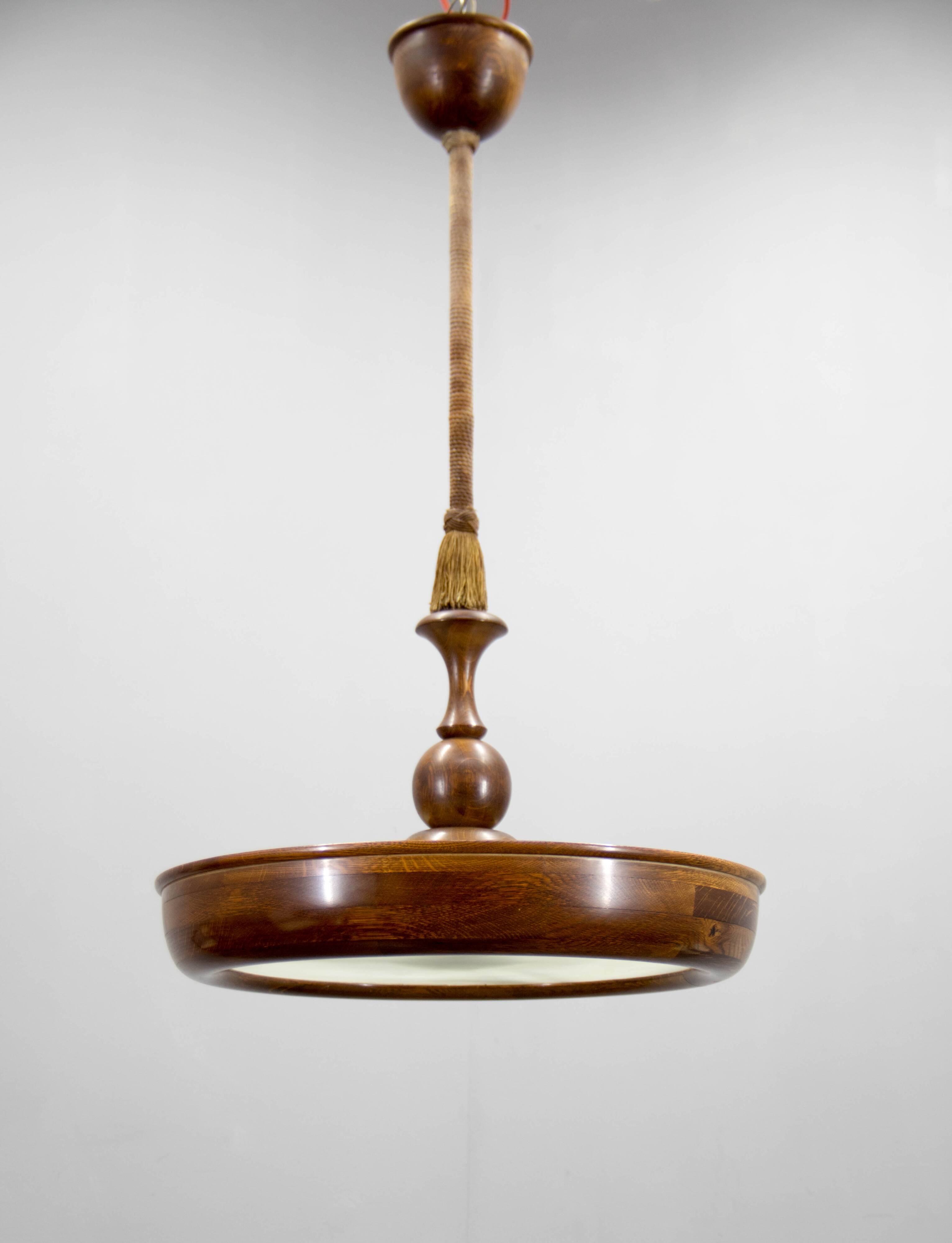 Large Wooden Art Deco Chandelier, 1930s