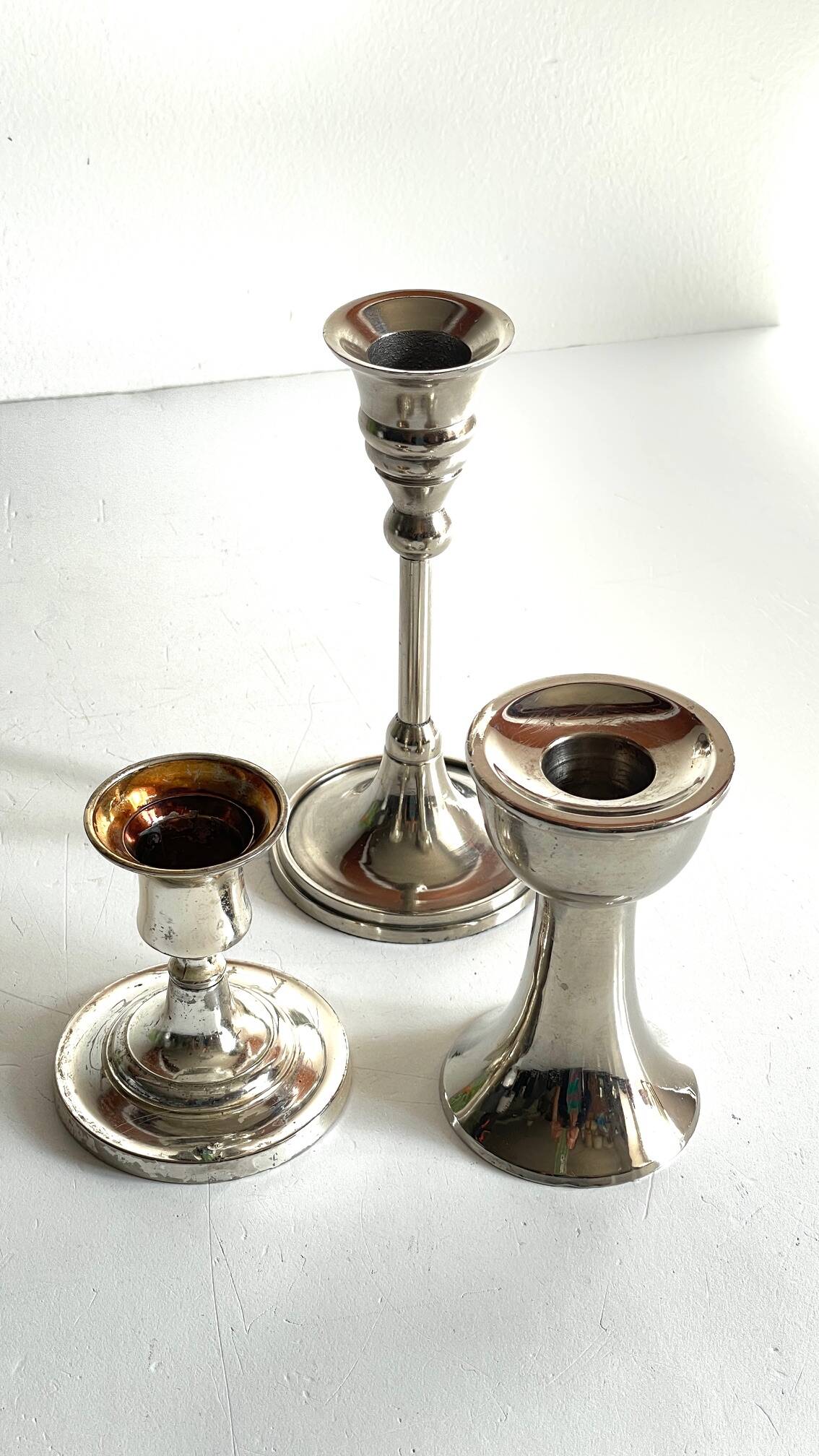 Vintage chrome metal candle holders
