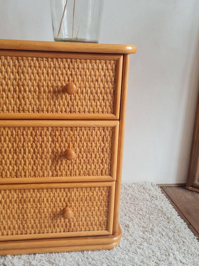 Vintage rattan chest of drawers