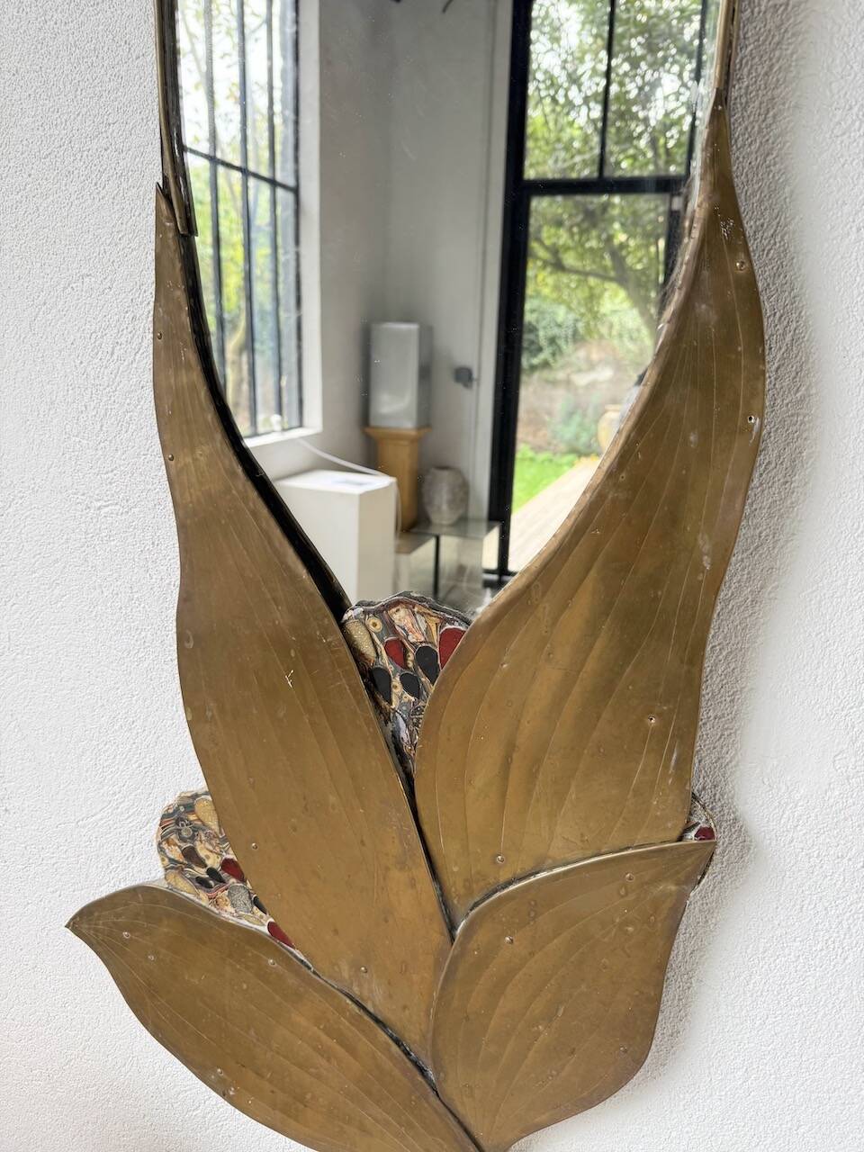 Brass flower oval mirror 1960