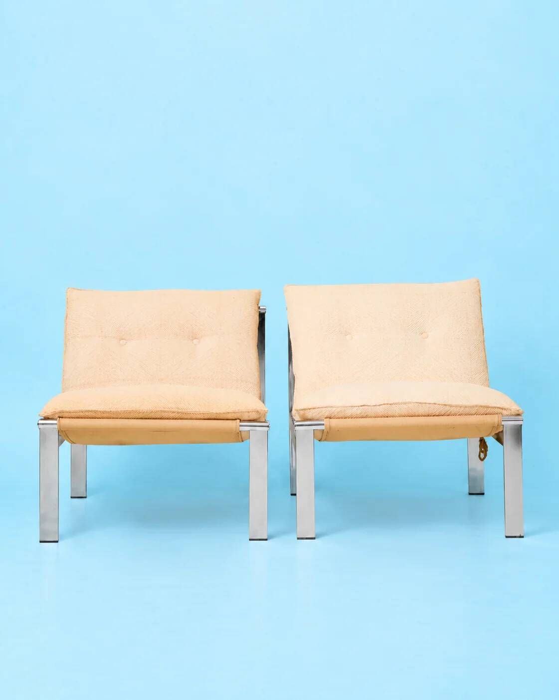 Beige armchair with chrome frame (1 of 2), Italy, 1980s