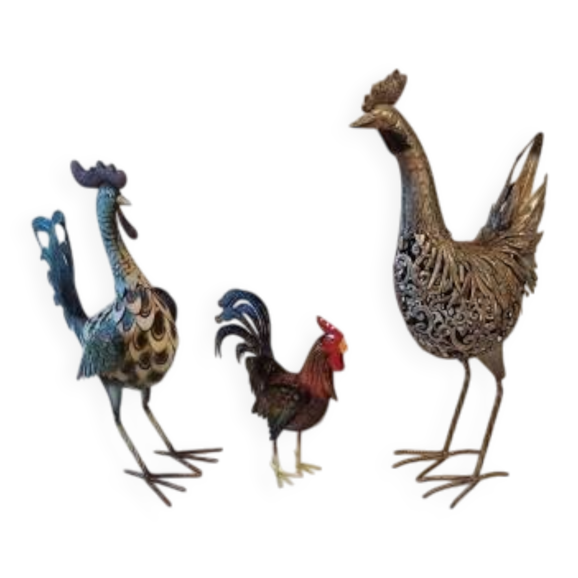 3 coqs métal vintage