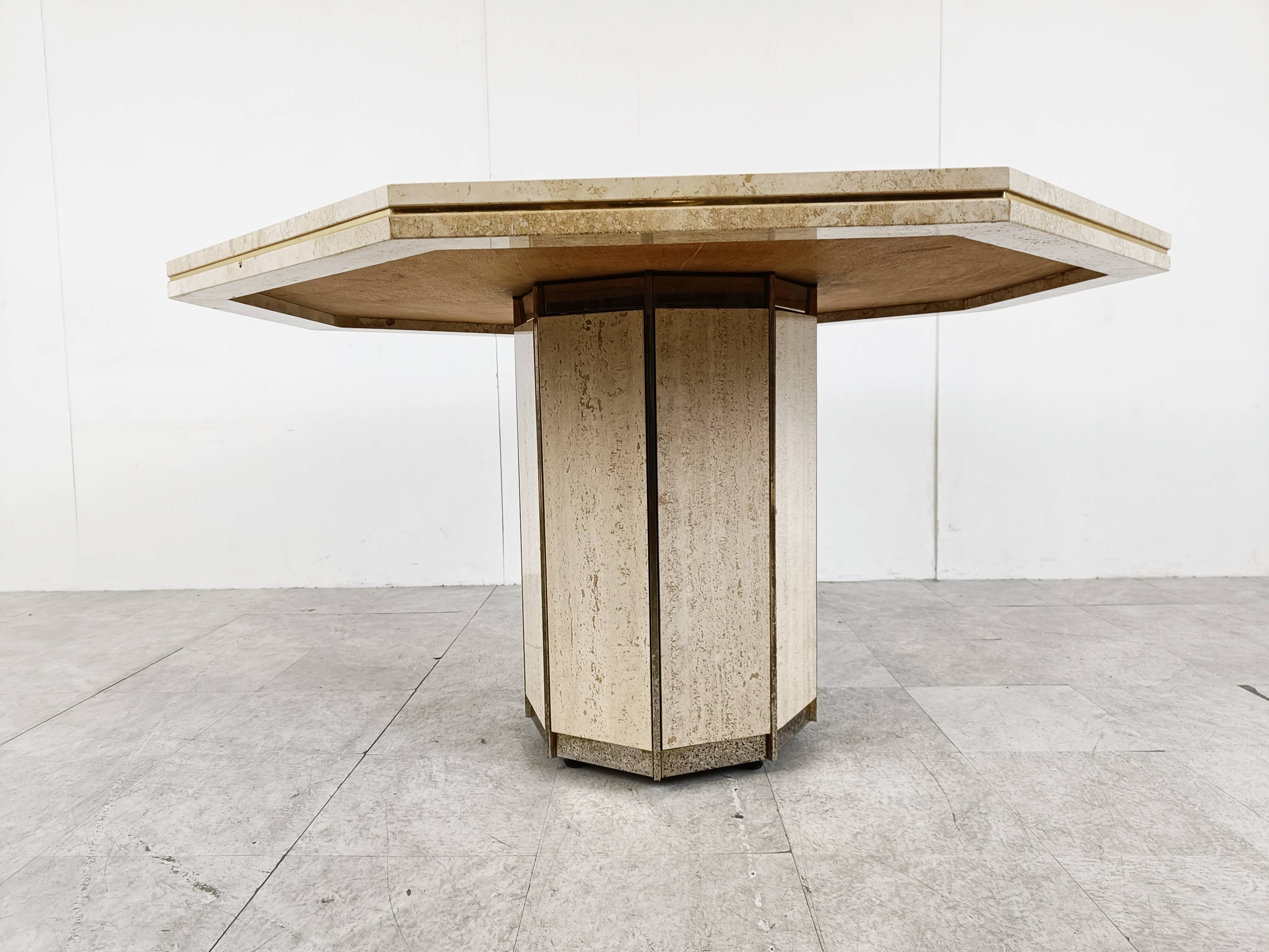 Travertine and Brass dining table, 1970s