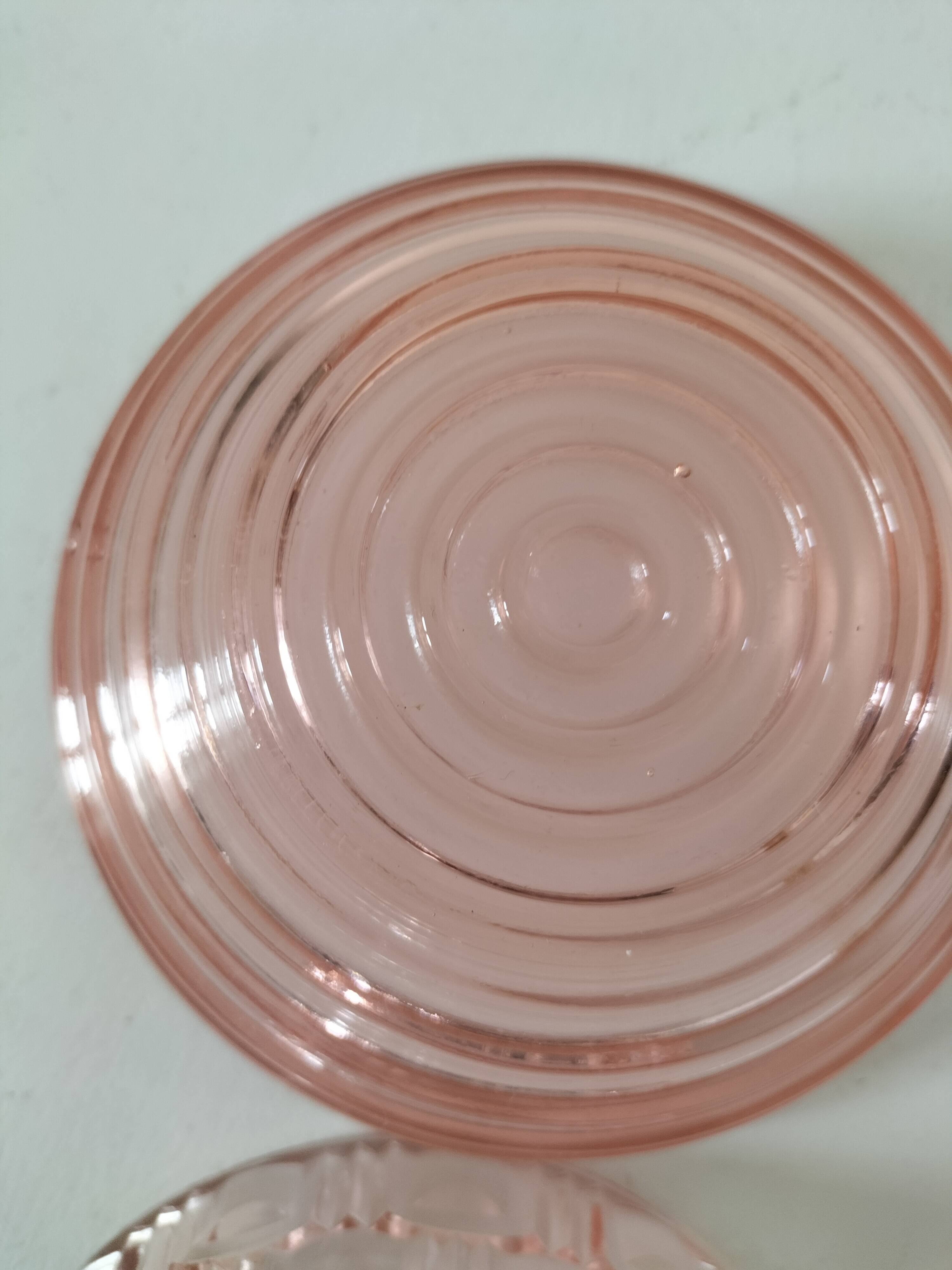 Duo of orange-pink pressed glass bowls