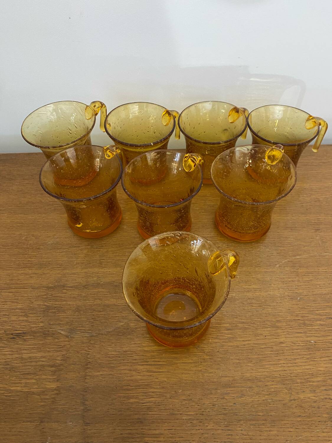 Old Punch Service Style BIOT Bucket + 8 Vintage Orange Bubble Glass Cups