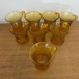 Old Punch Service Style BIOT Bucket + 8 Vintage Orange Bubble Glass Cups