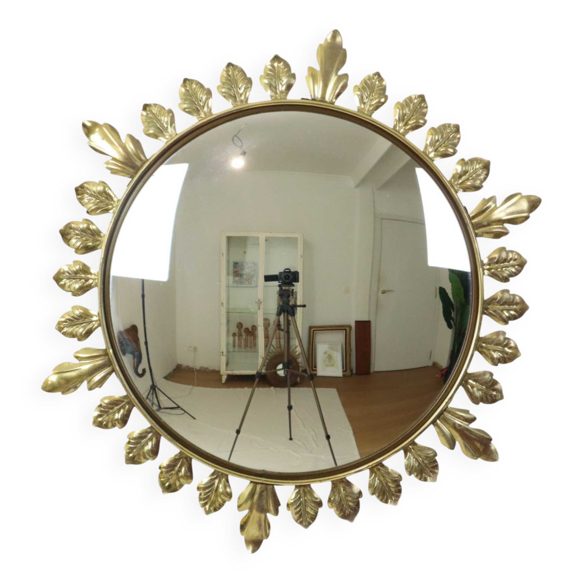 Vintage Metal Sun Mirror Convex Gold Deknudt 70s