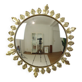 Vintage Metal Sun Mirror Convex Gold Deknudt 70s