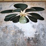 Suspension flower petals linen and rattan, vintage globe