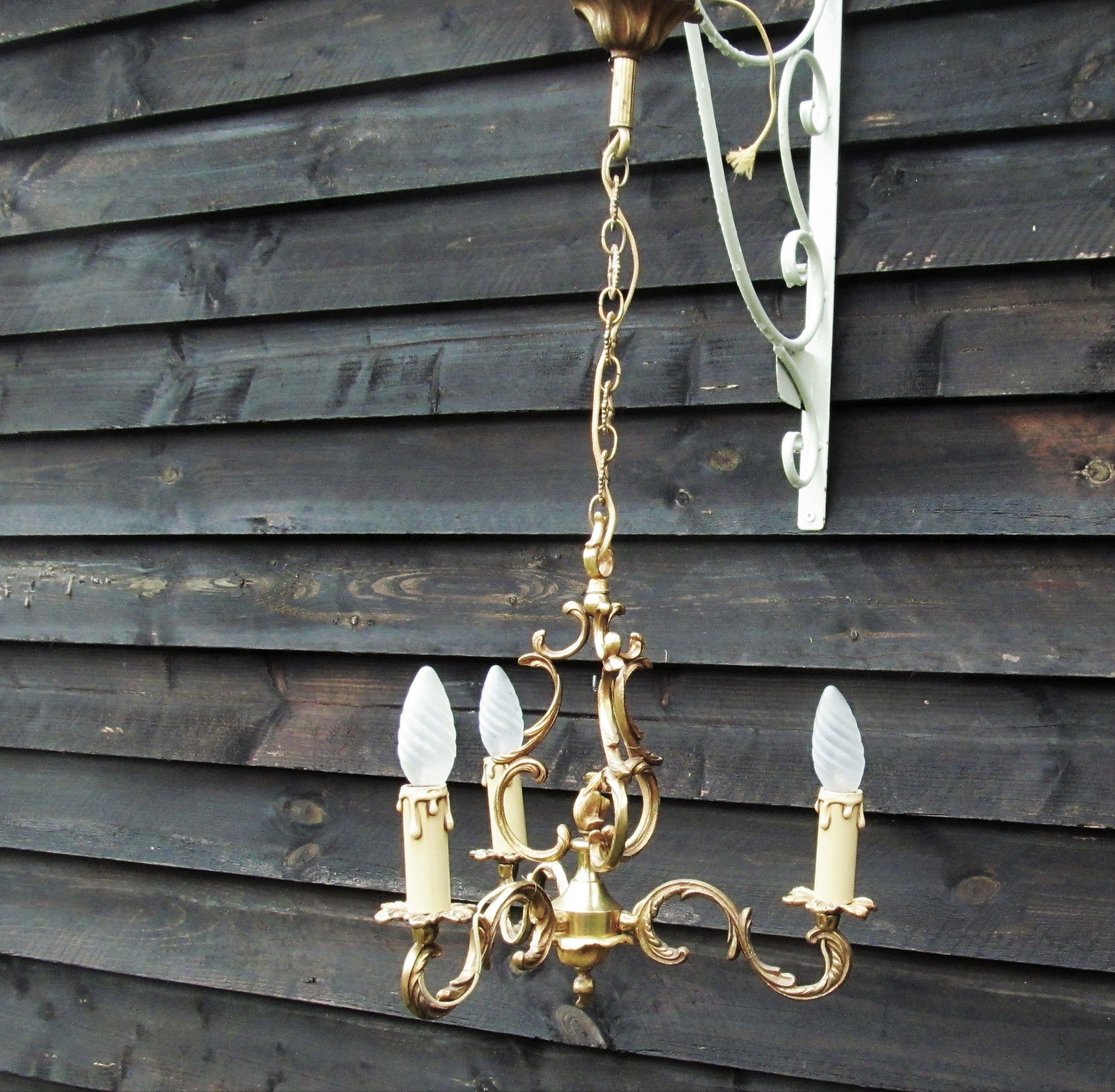 Birdcage chandelier in Bronze with 3 arms nice long chain French vintage