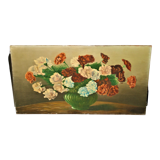 Oil on panel bouquet of carnations signed
