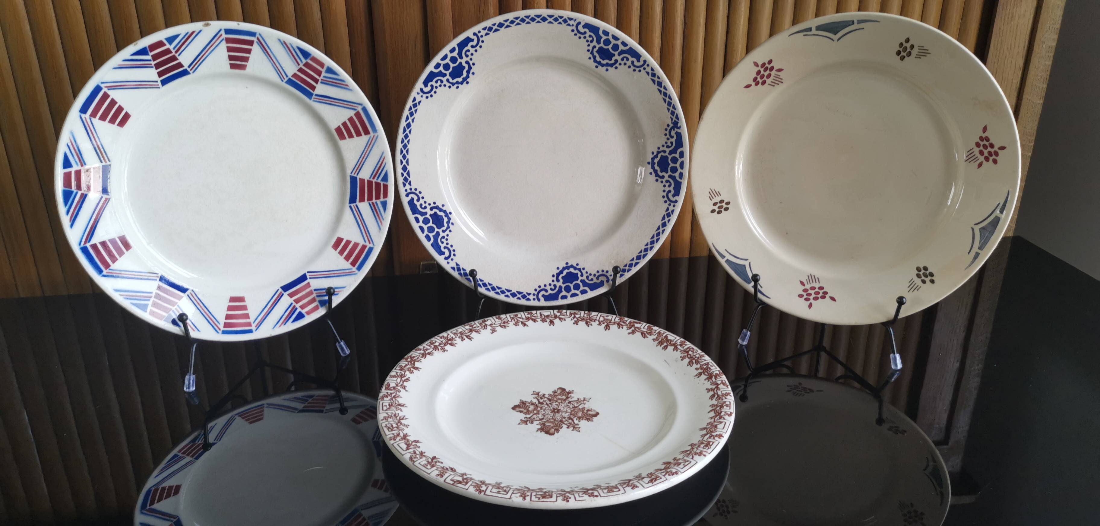 4 old mismatched plates Gien, St Amand, K&G Lunéville