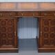 Restored Gothic desk with side bookshelves, drawer, and sloping top by Pugin Gillows.