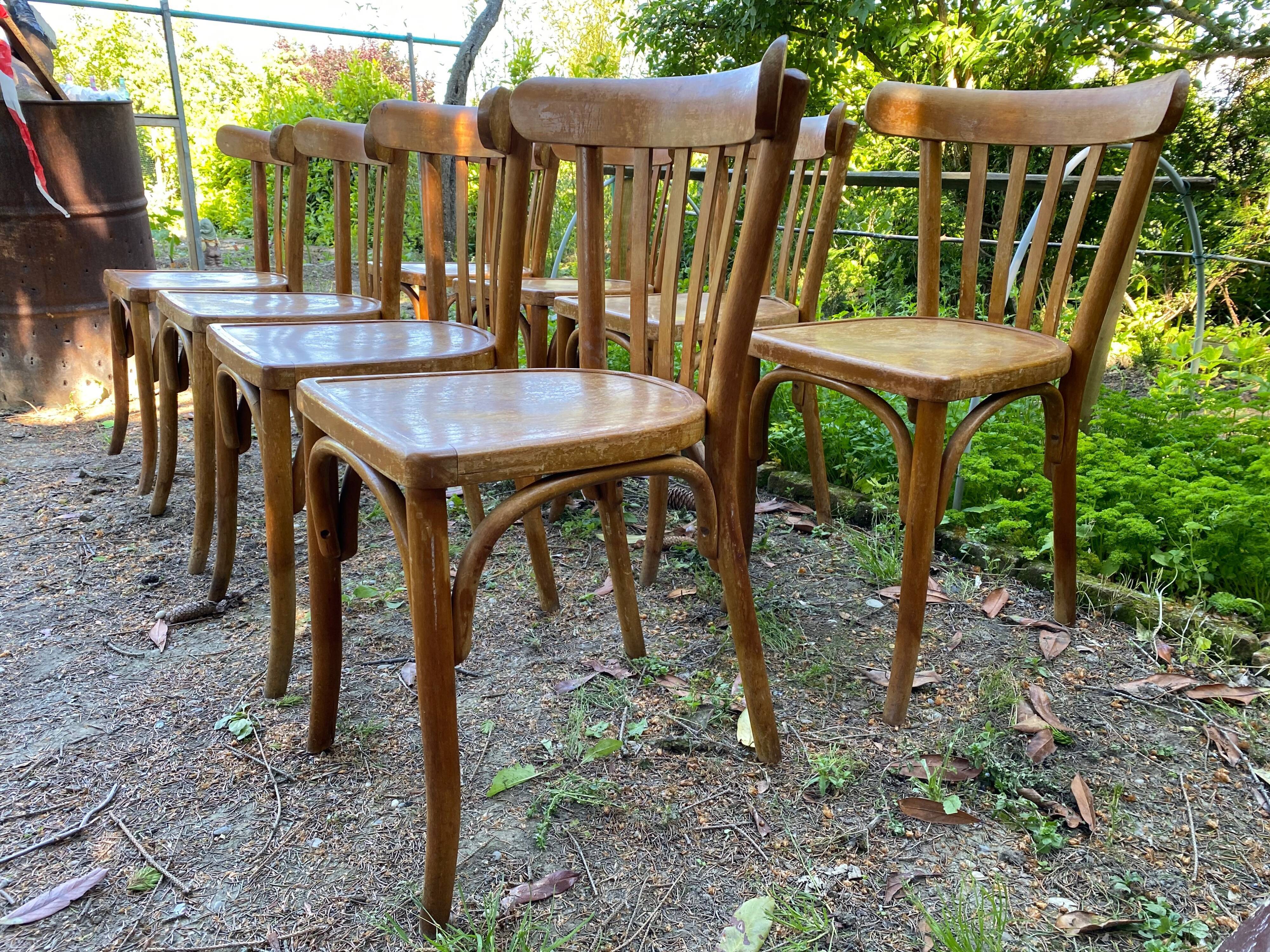 Lot de 8 chaises de bistrot vintage 1950