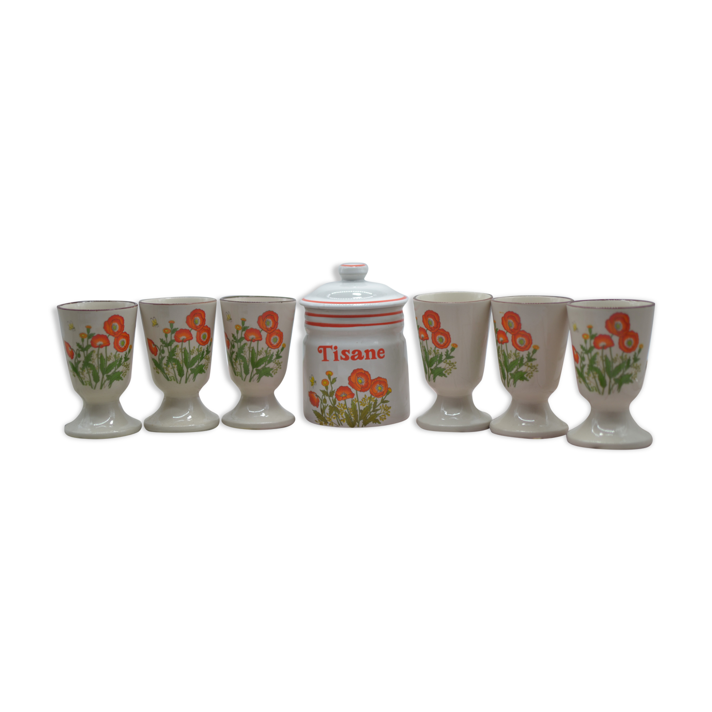 Set of 6 stoneware mazagrans for herbal tea & 1 herbal tea pot