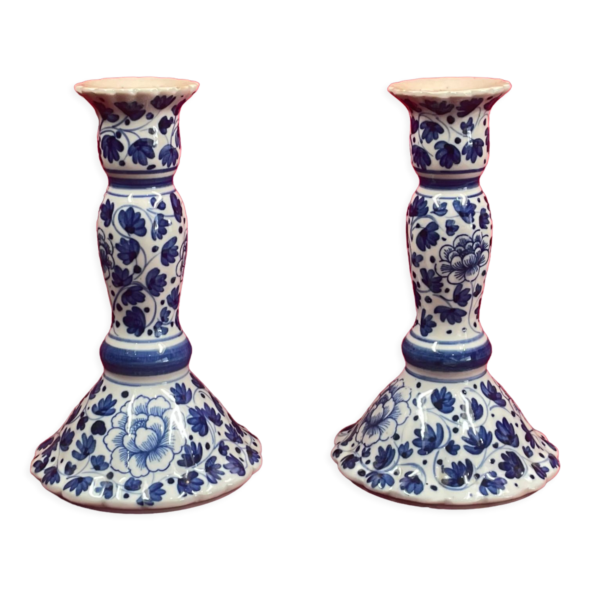 Pair of blue and white candle holders