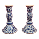Pair of blue and white candle holders