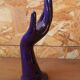 Hand-shaped ring holder with soliflore in blue ceramic
