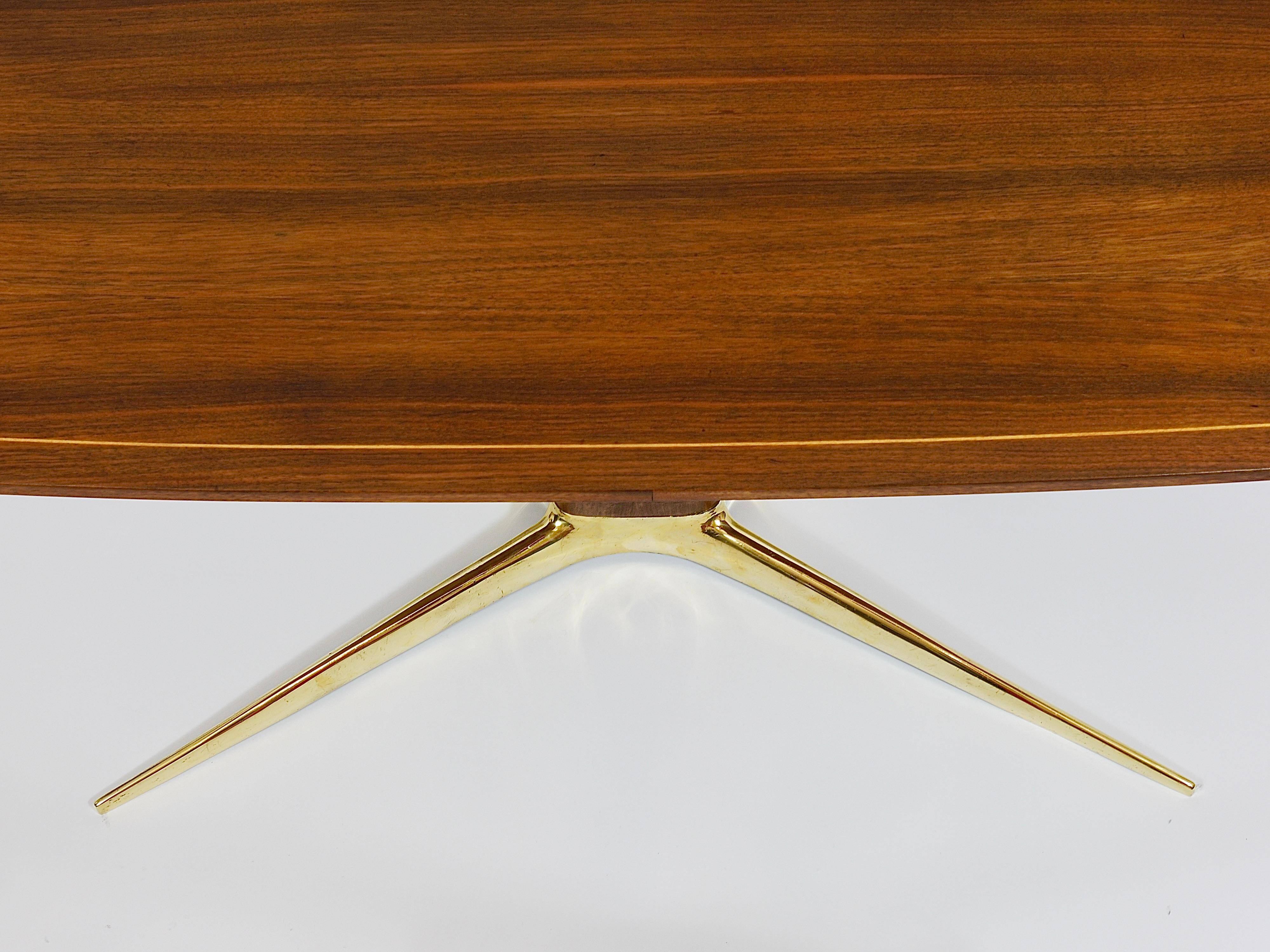 Oswald Haerdtl x Hagenauer Vienna coffee table in brass and walnut, Austria, 1950s