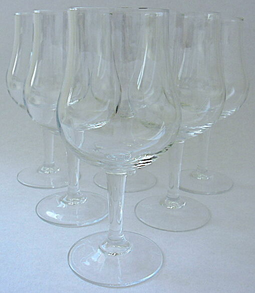 Suite of six large crystal wine tasting glasses