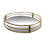 Vintage round tray in gold metal and mirror