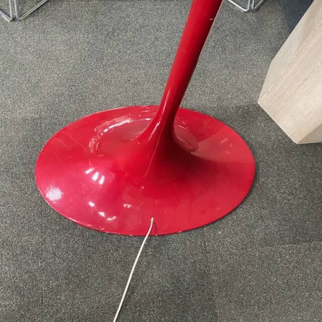 Red arc floor lamp with oval tulip base - italy 1970's