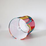 Vintage lamp with black solid wood base and multi-colored lampshade
