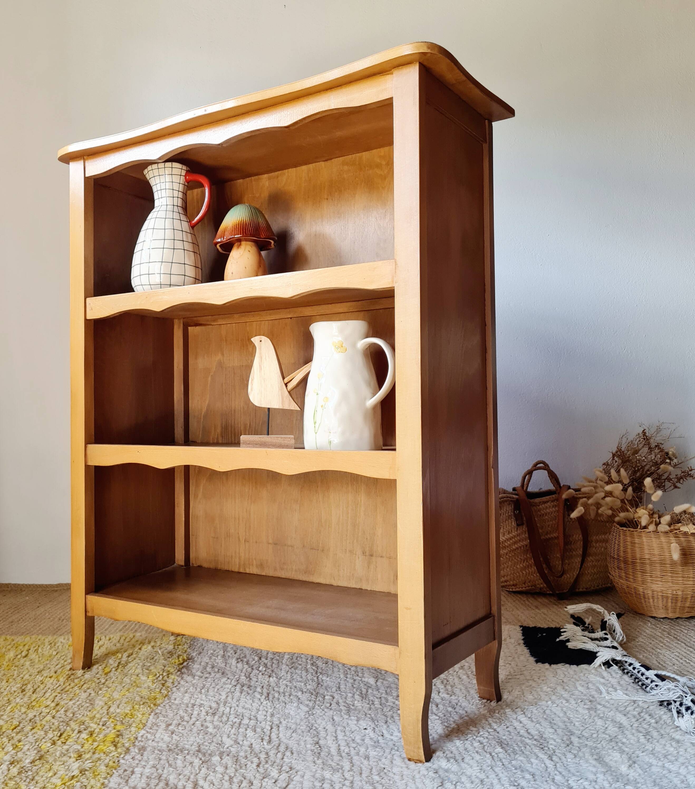 Honey-coloured antique wooden bookcase - antique library