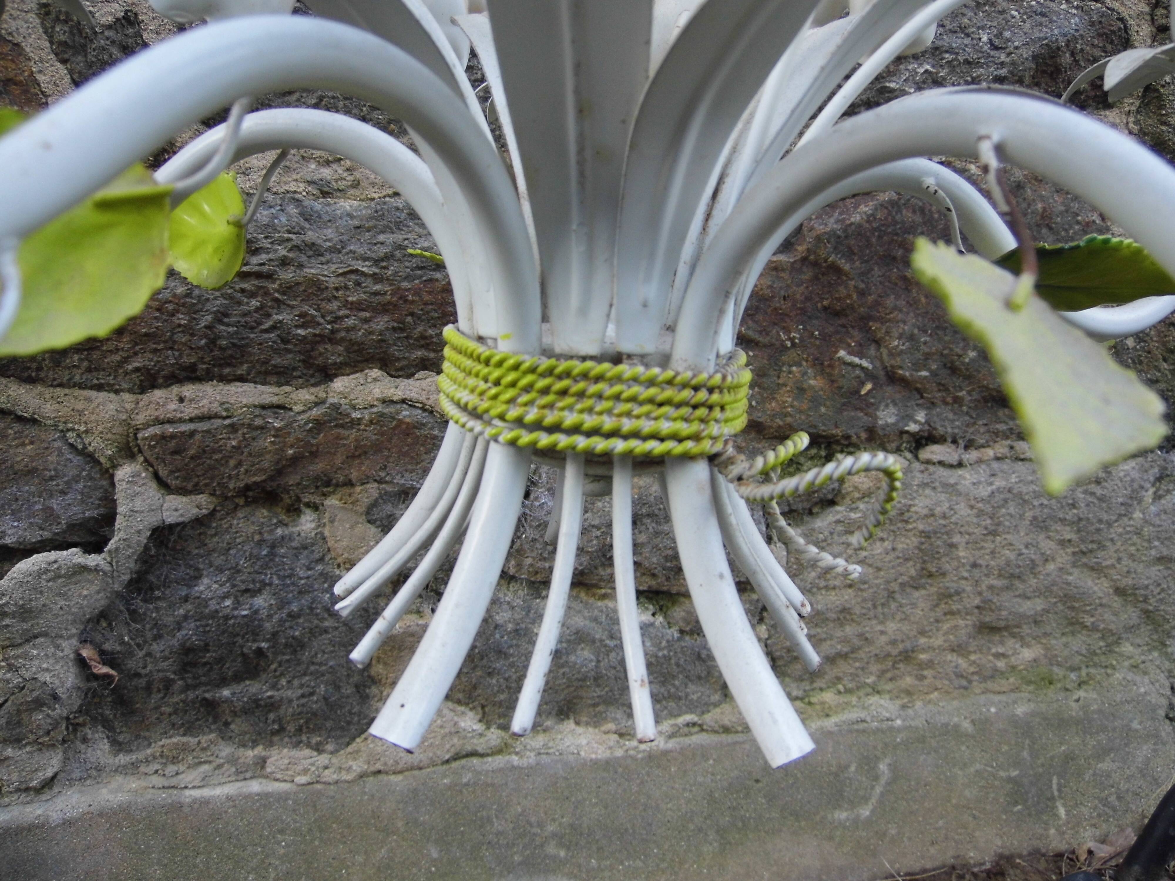 chandelier, painted sheet metal suspension, floral décor, vintage 80s